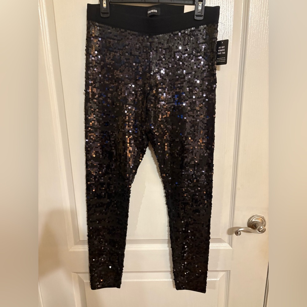 Express Black Sequin Womens Leggings